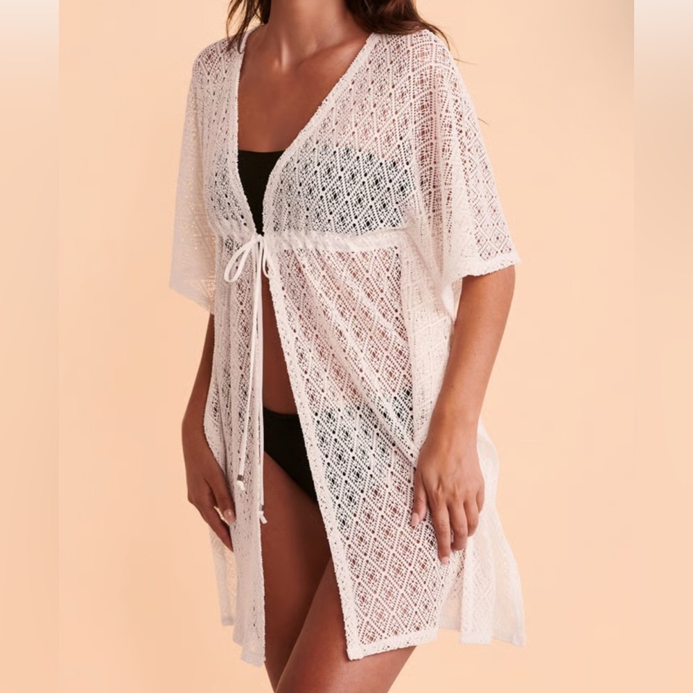 Cover Me Caftan in White Lace  with Tie Closure and V-Neck